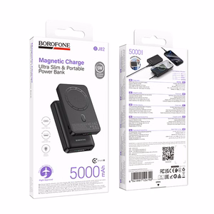 Borofone 5000mAh portatīvais lādētājs BJ82 Dawn – USB – magnētisks, ar indukcijas uzlādi, melns