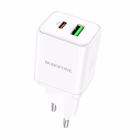 Borofone Sienas lādētājs BN7 - USB + Type C - QC 3.0 PD 20W balts