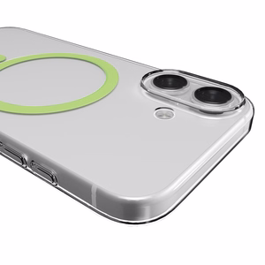 Чехол Puro Lite Mag TPU+PC совместимый с MagSafe для iPhone 17 - прозрачный с зелёным кольцом