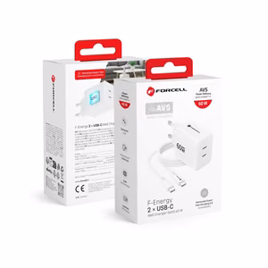 Tālruņa lādētājs Forcell F-Energy GaN III Crystal Color, 2x USB C, AVS, SSFC3.0, 60W + silikona kabelis USB C uz USB C VT-60, balts