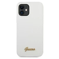 Guess GUHCP12SLSLMGWH iPhone 12 mini 5.4" balts/balts cietais apvalks Metal Logo Script