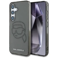Karl Lagerfeld viedtālruņa apvalks ar rhinestones Karl Head logotipu Samsung Galaxy S25 melns