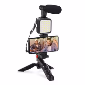 Phone holder Platinet VLOG 4in1 (mikrophone; led; holder) melns
