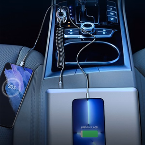 Auto lādētājs Joyroom JR-CL07 3-in-1 USB/Type-C 55W + Type-C 1,5m melns
