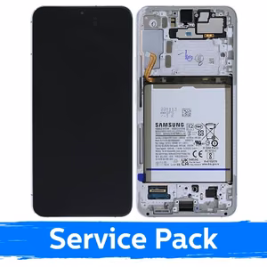 LCD ekrāns ar rāmi un akumulatoru Samsung S906 S22 Plus, balts (Phantom White; servisa komplekts)