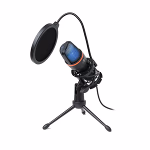 Condenser Microphone Art with membrane, standing, illuminated tripod AC-02 black