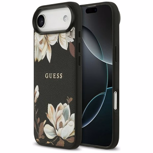 Guess Grained Flowers Classic Logo MagSafe viedtālruņa apvalks iPhone Air - melns