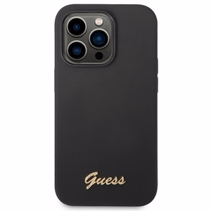 Guess Silikona Vintage Gold Logo iPhone 14 Pro apvalks - melns