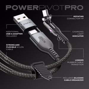 STATIK PowerPivot Pro neilona pīts kabelis, USB-C uz USB-C, 2 m, melns