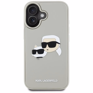 Karl Lagerfeld HC 3D gumijas dubultgalvu iPhone 16 viedtālruņa apvalks - bēšs