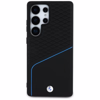 BMW ādas teksturēts un gluds MagSafe viedtālruņa apvalks Samsung Galaxy S25 Ultra – melns