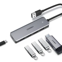 USB koncentrators Ugreen CM219 USB-A uz 4xUSB-A (MicroUSB barošanas bloks), pelēks