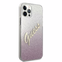 Guess GUHCP12MPCUGLSPI iPhone 12/12 Pro 6.1" rozā kietais vāciņš Glitter Gradient Script