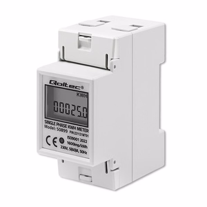 Qoltec 50899 – vienfāzes elektroniskais elektroenerģijas skaitītājs, 230 V, LCD, 2P, DIN sliede