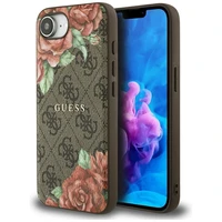 Guess 4G Flowers Print magnētiskais viedtālruņa apvalks iPhone 16e - brūns