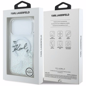 Karl Lagerfeld Liquid Glitter Karl Script Logo MagSafe Maciņš for iPhone 17 Pro - Clear