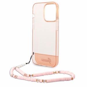 Guess GUHCP14LHGCOHP iPhone 14 Pro 6.1" rozā/rozā cietais apvalks Caurspīdīga Pērļu Siksna
