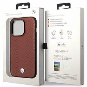 Viedtālruņa apvalks BMW BMHCP14X22RFGR iPhone 14 Pro Max 6.7" bordo/bordo ādas dimanta raksts