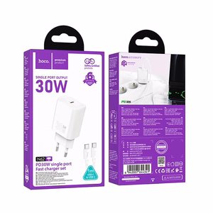 Lādētājs Hoco N62 30W GaN USB-C + USB-C uz USB-C kabelis 1.0m, balts
