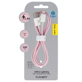 Blavec Kabelis Candy pīnīts - USB uz Lightning - 2,4A 2 metres Apple CarPlay (CCA-UL24P20) rozā