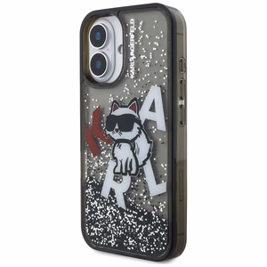 Karl Lagerfeld Liquid Glitter Choupette Logo iPhone 16 macins - melns
