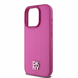 DKNY Ādas monogrammas raksta metāla logotips Magnētiskais viedtālruņa apvalks iPhone 15 Pro - rozā