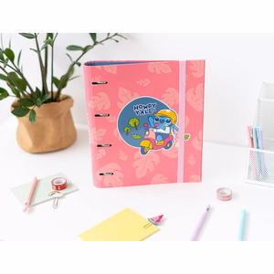 Disney Stitch A4 mape ar 4 gredzeniem un elastīgo aizdari