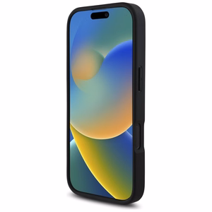 Karl Lagerfeld HC Graudainā PU viedtālruņa apvalks ar kartes slotu un metāla Elong iPhone 16 Pro Max - melns