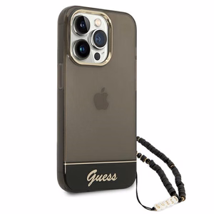 Guess caurspīdīgs pērļu siksniņas viedtālruņa apvalks iPhone 14 Pro - melns