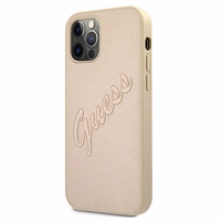 Guess GUHCP12MRSAVSLG iPhone 12/12 Pro 6.1 kietais apvalks viedtālrunim Saffiano Vintage Script zelta krāsas