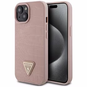 Guess GUHCP15SPCRTHCP iPhone 15 6.1" rozā/rozā cietais apvalks Croco Triangle Metal Logo