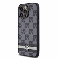 DKNY Ādas rūtainais mono raksts un drukātās svītras viedtālruņa apvalks iPhone 14 Pro Max - melns