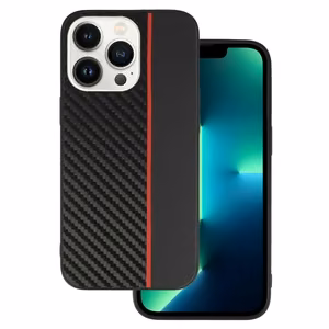Tel Protect CARBON maciņš iPhone 13 Pro, melns ar sarkanu svītru