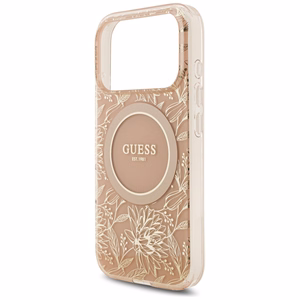 Guess IML Flowers Electro Pearl Strap MagSafe apvalks viedtālrunim iPhone 17 Pro - rozā