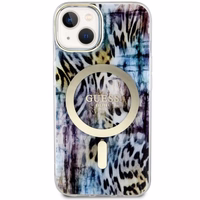 Guess Leopard Magnētiskais viedtālruņa apvalks iPhone 14 - zila