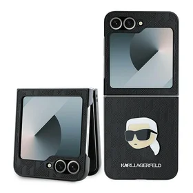 Karl Lagerfeld Saffiano monogrammas viedtālruņa apvalks Samsung Galaxy Z Flip 6 - melns