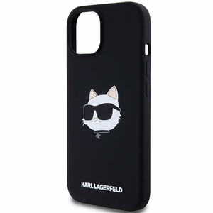 Karl Lagerfeld Silikona Choupette Head Magnētiskais viedtālruņa apvalks iPhone 15 Plus / 14 Plus – melns