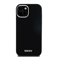 DKNY apvalks no šķidrā silikona MagSafe viedtālrunim iPhone 15 Plus / 14 Plus ar metāla logotipu - melns (m)
