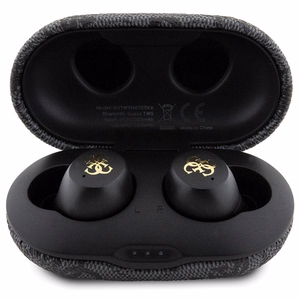 Guess Bluetooth austiņas GUTWSP4EGK TWS ENC 4G PU METAL LOGO melnas