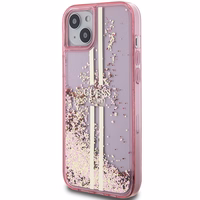 Guess Liquid Glitter Gold Stripes viedtālruņa apvalks iPhone 15 Plus / 14 Plus - rozā