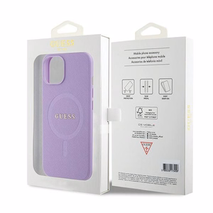 Guess Saffiano magnētiskais viedtālruņa apvalks iPhone 15 Plus - violets