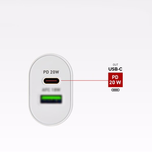 SBS TETRPD20W 20W USB-A USB-C sienas lādētājs ar Power Delivery - balts