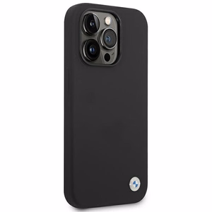 BMW Silicone Metal Logo viedtālruņa apvalks iPhone 14 Pro Max - melns