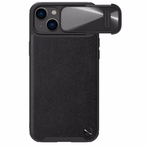 Nillkin CamShield Leather S viedtālruņa apvalks iPhone 14 apvalks ar kameras vāciņu melns