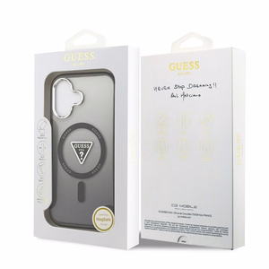 GUESS viedtālruņa apvalks IPHONE 17, saderīgs ar MagSafe GUHMP17SHGTMLCGK (IML krāsu pāreja ar trīsstūra logotipu) melns
