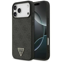 Guess Ādas 4G trīsstūra logotipa Strass Magnētiskais apvalks iPhone 17 Pro Max - melns