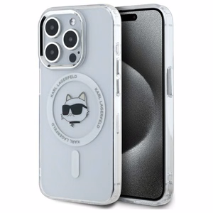 Karl Lagerfeld IML Metāla Choupette galva MagSafe apvalks iPhone 15 Pro Max - balts