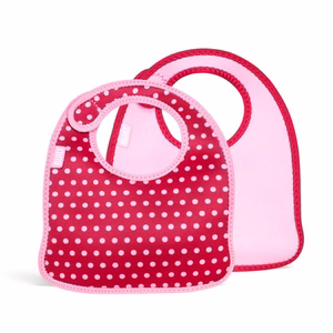 BUILT Mess Mate neoprene toddler bibs, set of 2, Baby Pink Mini Dots