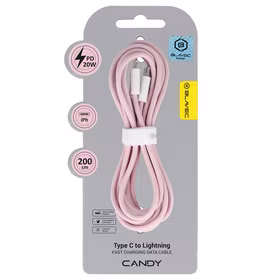 Blavec Kabelis Candy pīnīts - Type C uz Lightning - PD 20W 2,4A 2 metres Apple CarPlay (CCA-CL24P20) rozā