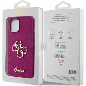 Guess Glitter Script Big 4G maciņš iPhone 15 - violets